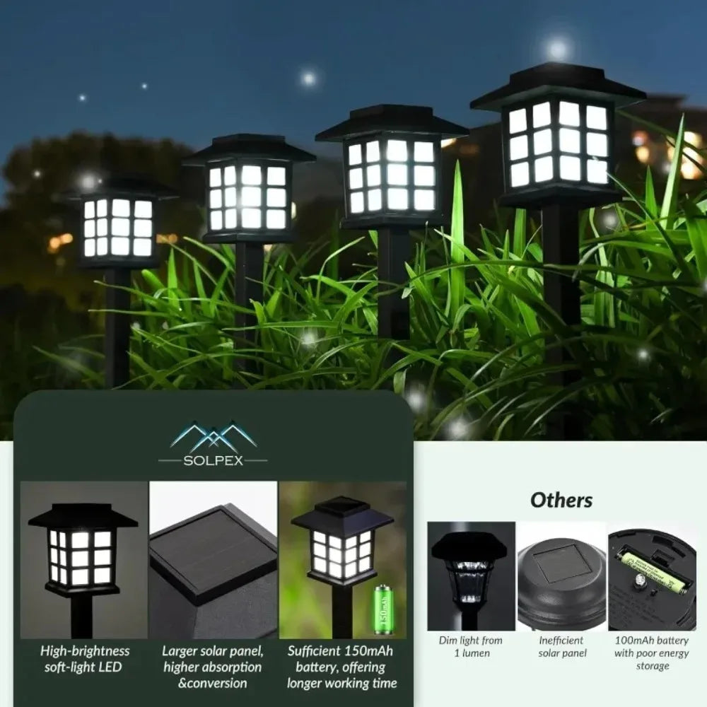 Solar path lights outdoor waterproof LED garden stake lamp for lawn and walkway