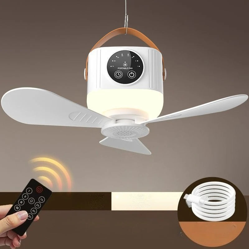 DC Ceiling Fan with LED Light | Rechargeable, Remote Control | Portable, 3 Speeds
