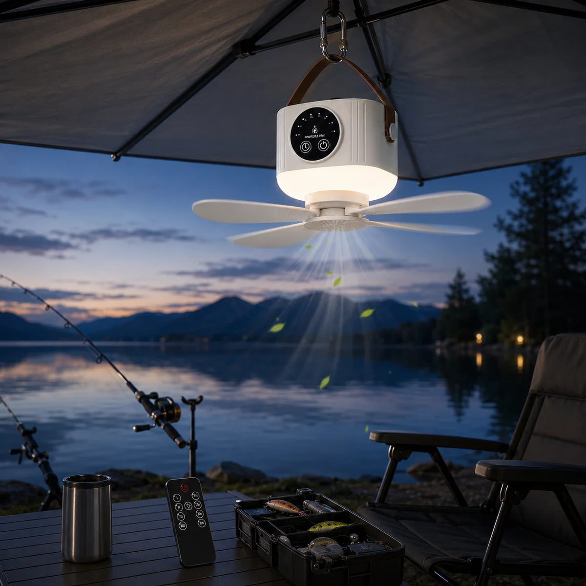 DC Ceiling Fan with LED Light | Rechargeable, Remote Control | Portable, 3 Speeds