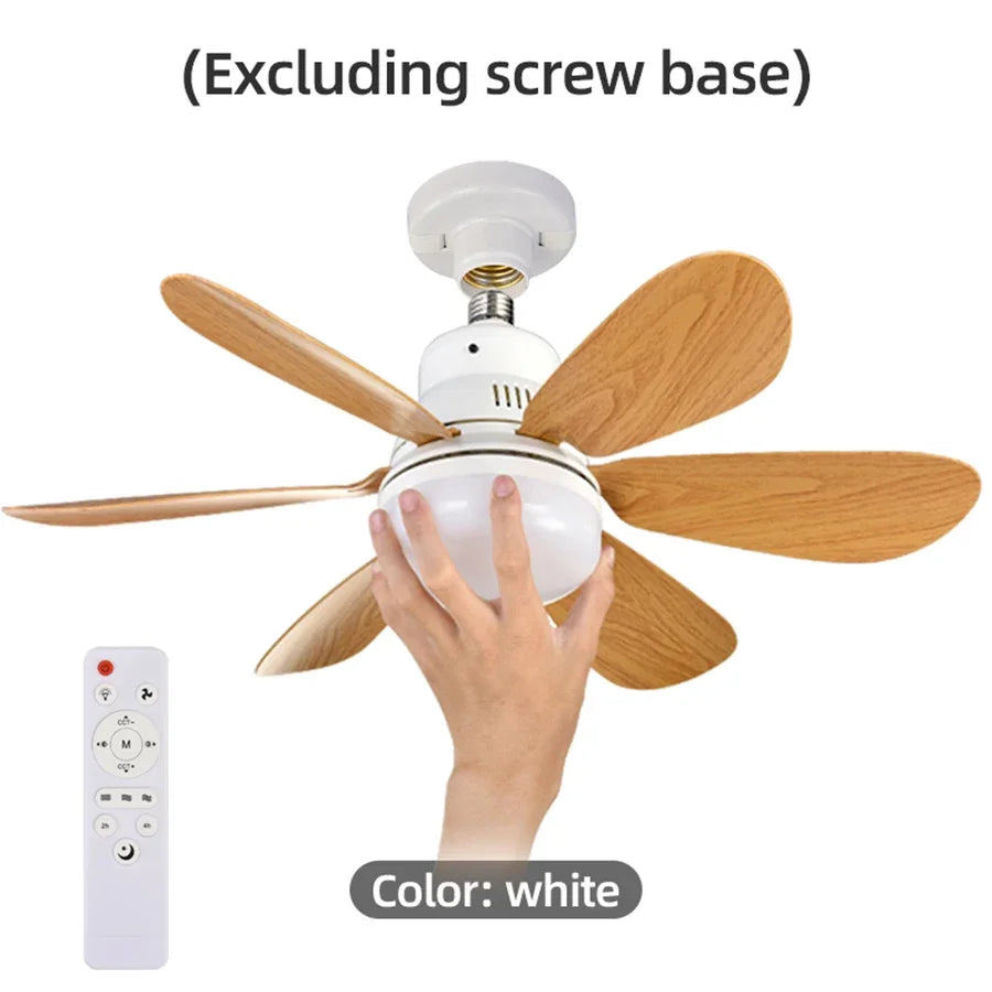 Socket Fan Light Ceiling | Wood Grain, 6 Blades, Remote Control