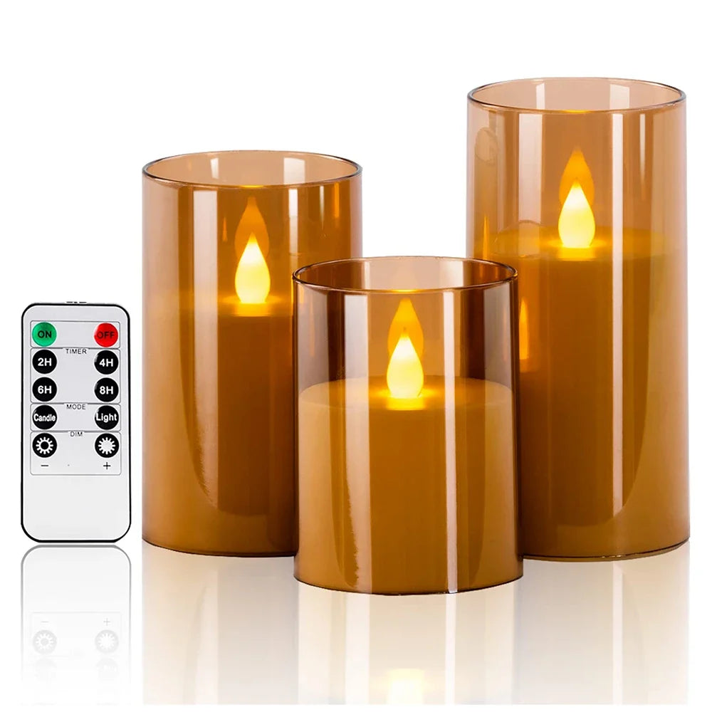 LED flameless candles set of 3 with remote control, flickering light for weddings and home decor