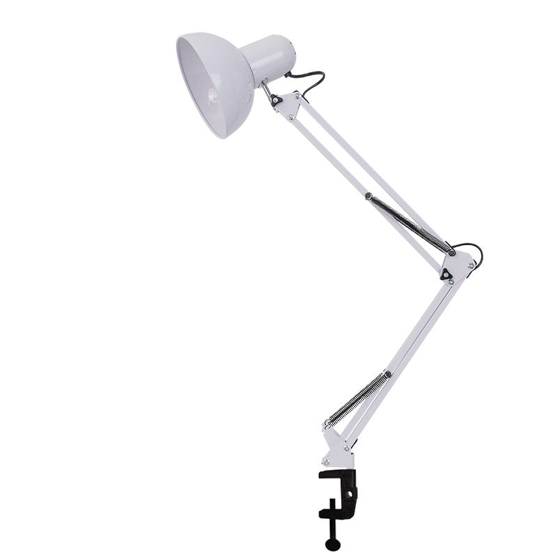 Adjustable LED table lamp with clip-on base and flexible arm, minimalist metal design