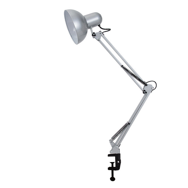 Adjustable LED table lamp with clip-on base and flexible arm, minimalist metal design