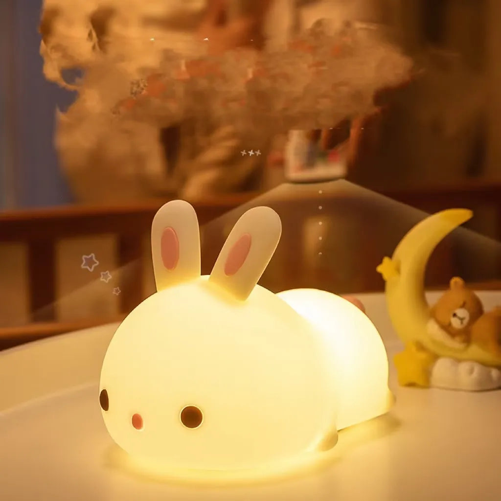 Bunny night light for kids, silicone rabbit lamp with RGB touch control