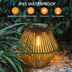 Solar lantern outdoor waterproof rattan woven hanging, boho warm light