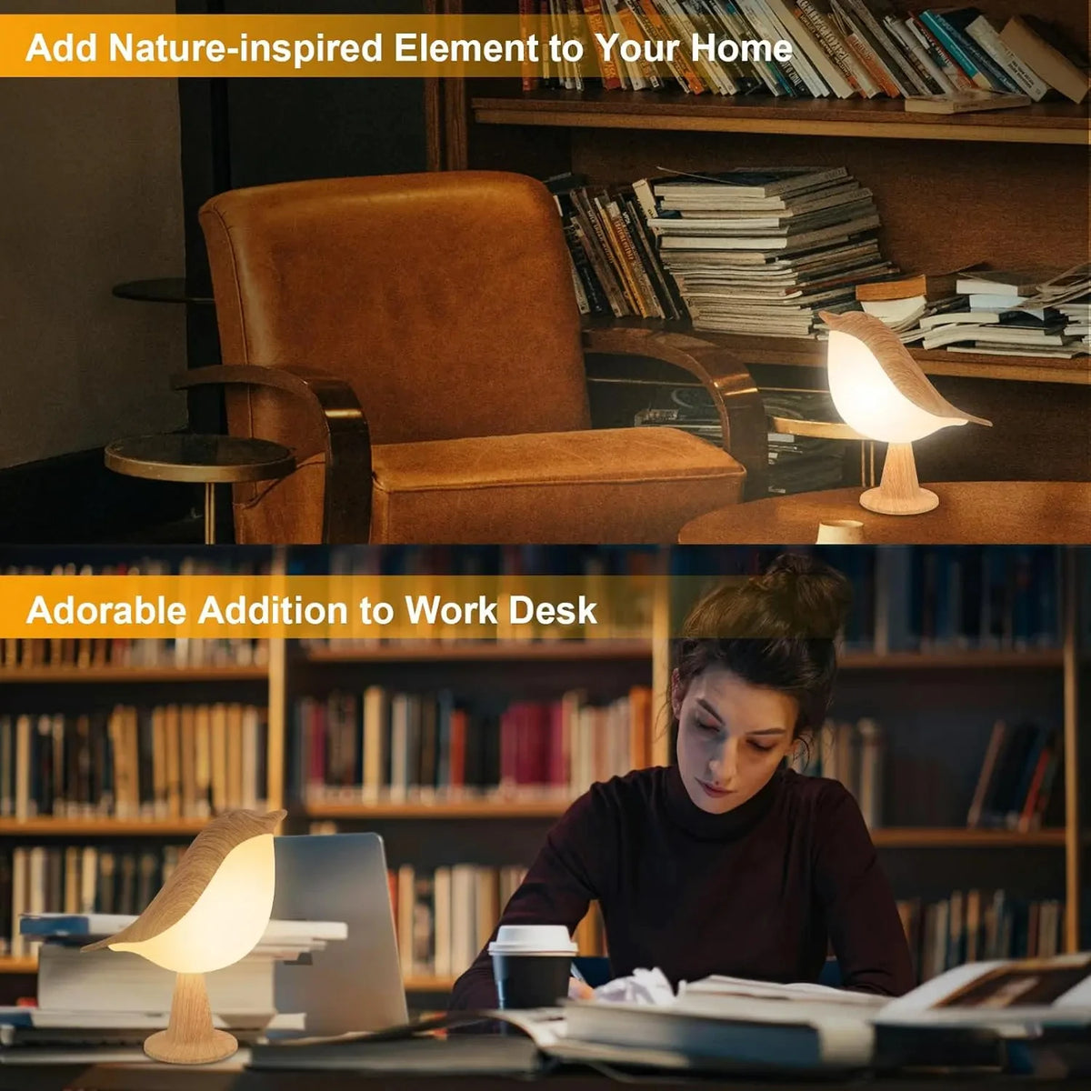 Bird lamp cordless touch night light with 3 colour temperatures, rechargeable