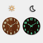 Wall Clock | Silent Non Ticking, Wooden Design, Night Light | 12 Inch