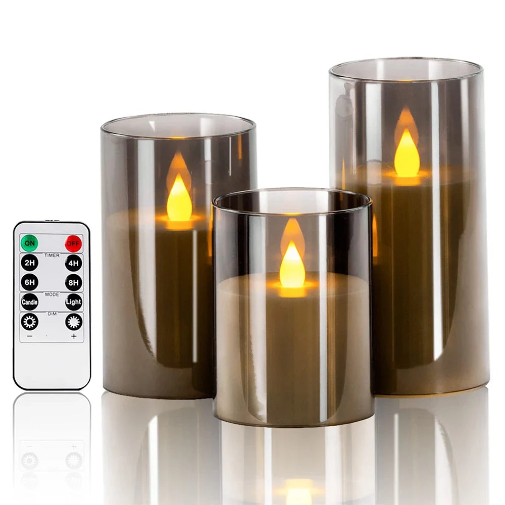 LED flameless candles set of 3 with remote control, flickering light for weddings and home decor