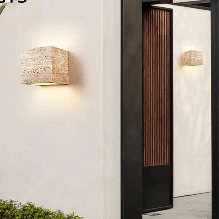 Outdoor wall light travertine stone square LED minimalist up-down illumination