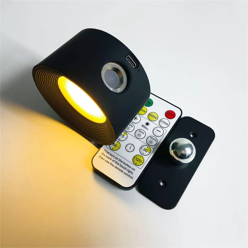 Cordless wall lamp USB rechargeable with 360° rotation and dimmable light