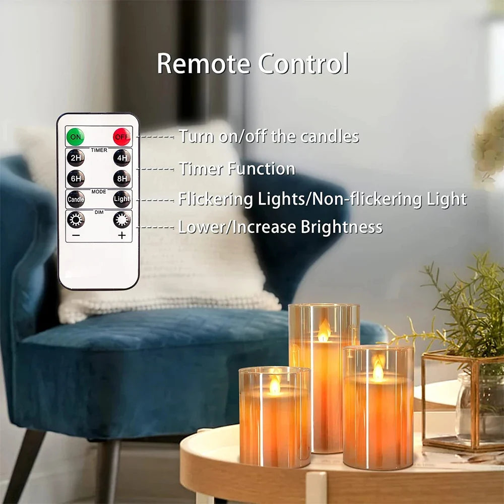 LED flameless candles set of 3 with remote control, flickering light for weddings and home decor