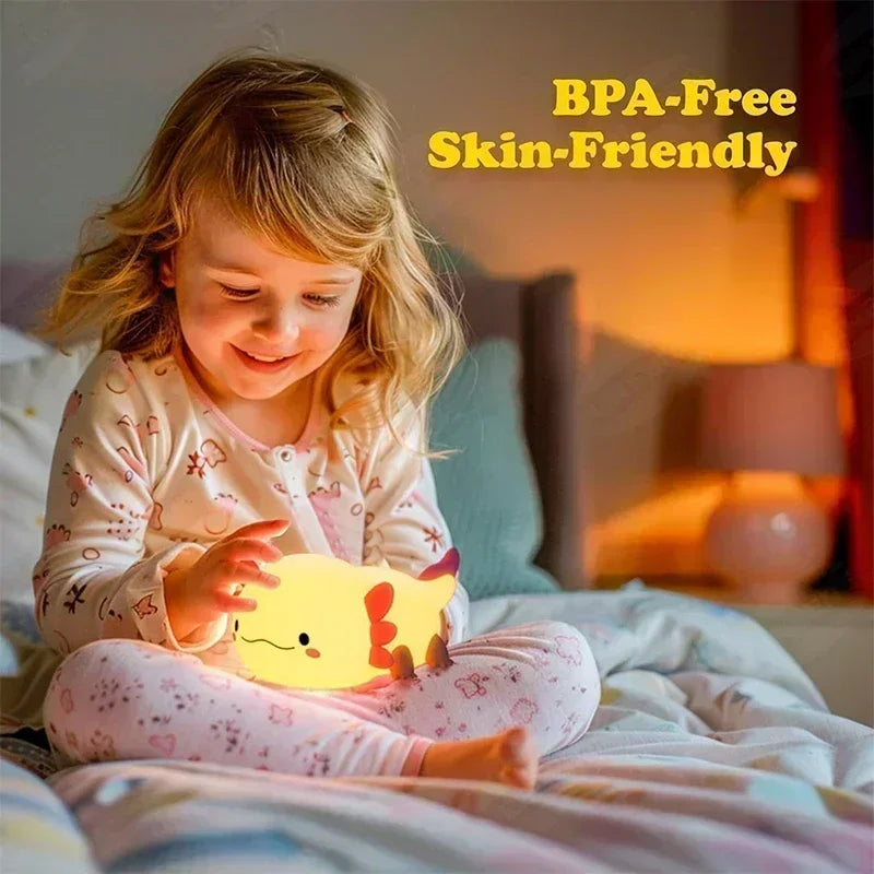 Silicone night light axolotl kids touch lamp, USB rechargeable