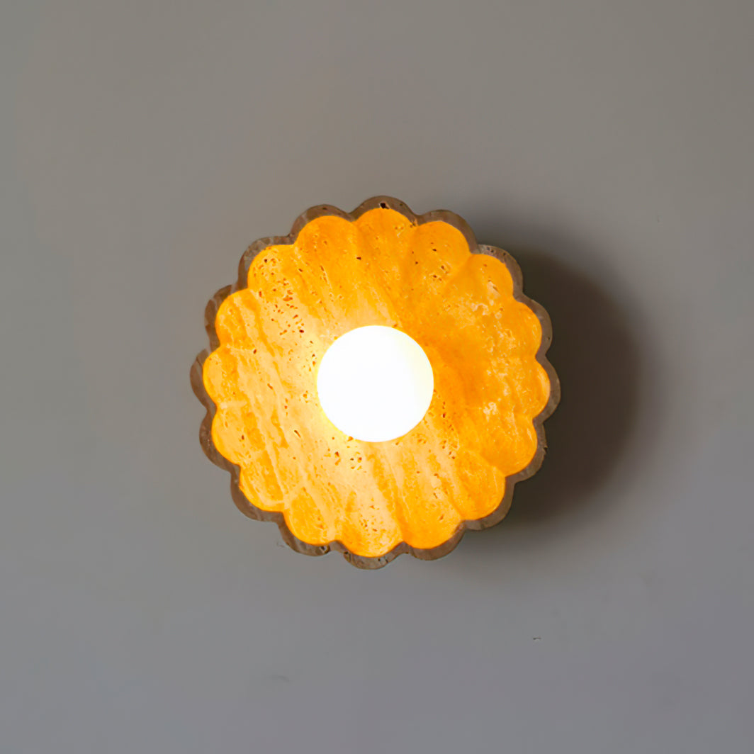 Wall Lamp Beige Travertine | Glass Globe, Indoor Bedroom Light