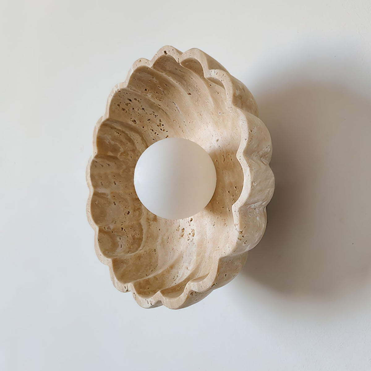 Wall Lamp Beige Travertine | Glass Globe, Indoor Bedroom Light