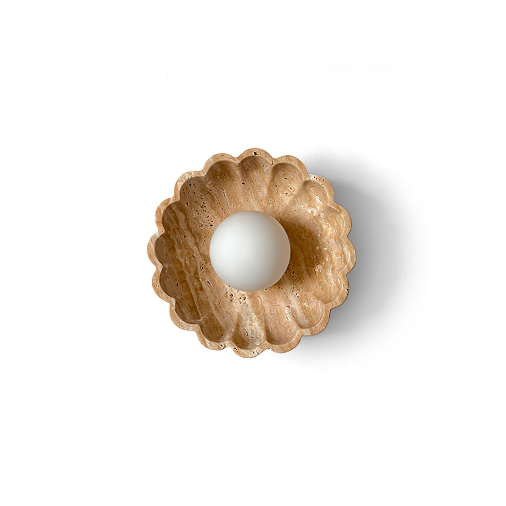 Wall Lamp Beige Travertine | Glass Globe, Indoor Bedroom Light