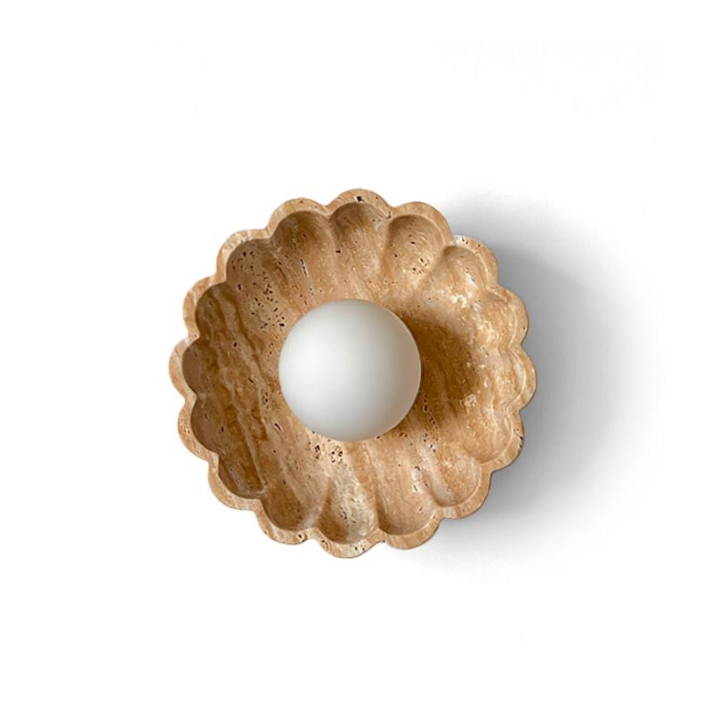 Wall Lamp Beige Travertine | Glass Globe, Indoor Bedroom Light