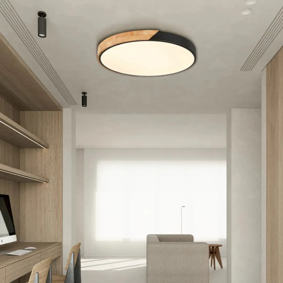 LED ceiling light fixture Scandinavian wooden flush mount design for cozy ambiance