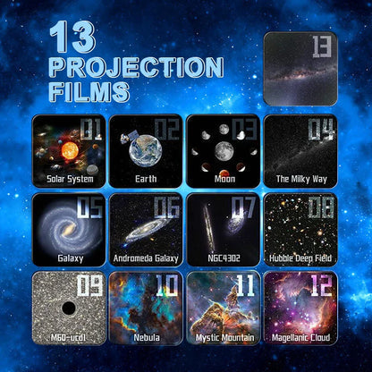 Galaxy projector night light with 13 star and planet projection modes, USB powered