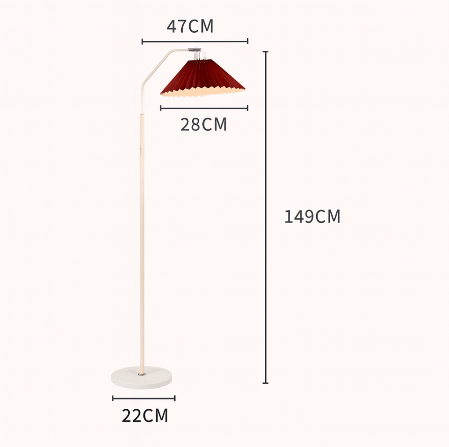 Minimalist floor lamp with pleated fabric shade, iron body, standing lamp for living room