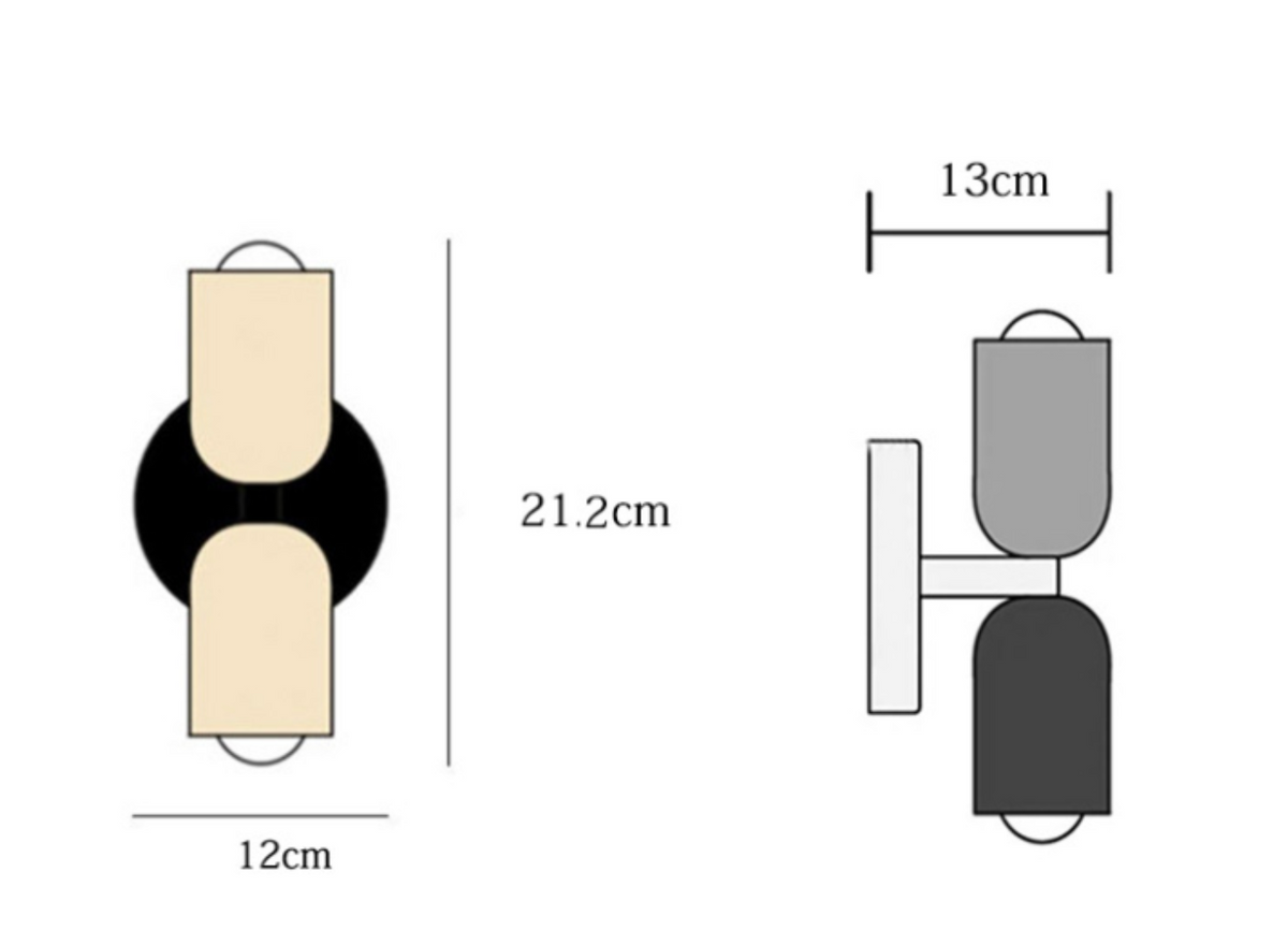 Modern minimalist cylinder LED wall sconce, 2-light iron fixture with warm white glow