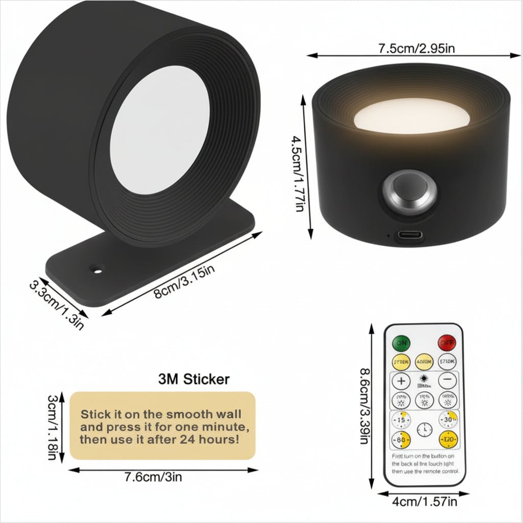 Wall Light | Wireless Nordic, Remote Control | Oak, White, Black