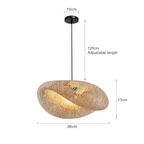Bamboo pendant light hand-braided shade with black base, E27 bulb included