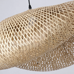 Bamboo pendant light hand-braided shade with black base, E27 bulb included