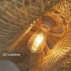 Bamboo pendant light hand-braided shade with black base, E27 bulb included