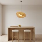 Bamboo pendant light hand-braided shade with black base, E27 bulb included