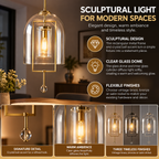 Art Deco Pendant Lamp | Glass Dome Shade, Metal Frame