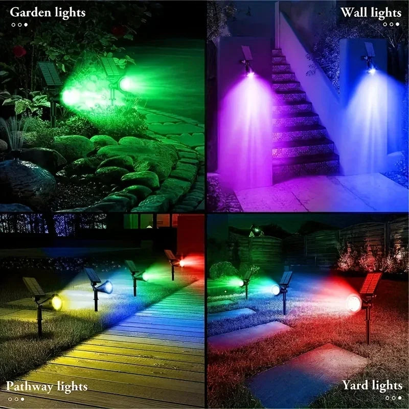 Solar path lights outdoor 9 LED spotlights IP65 waterproof brightness adjustable garden driveway