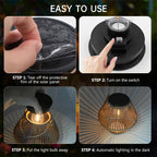 Solar lantern outdoor waterproof rattan woven hanging, boho warm light