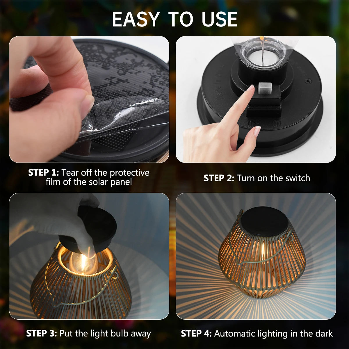 Solar lantern outdoor waterproof rattan woven hanging, boho warm light