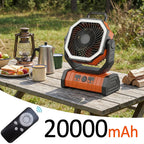Outdoor misting fan 30000mAh 6L water tank spray, camping fan with remote control and LED light