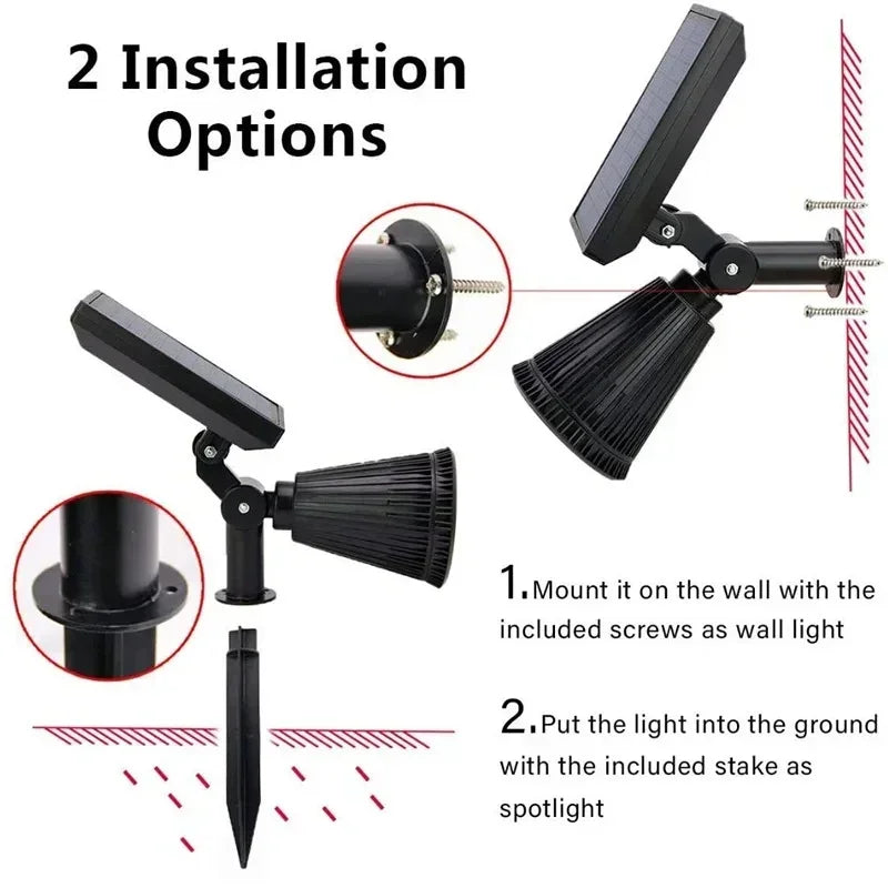 Solar path lights outdoor 9 LED spotlights IP65 waterproof brightness adjustable garden driveway