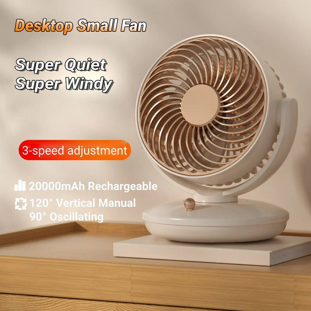 Table Fan | 360° Rotation, 3 Speeds, USB Rechargeable