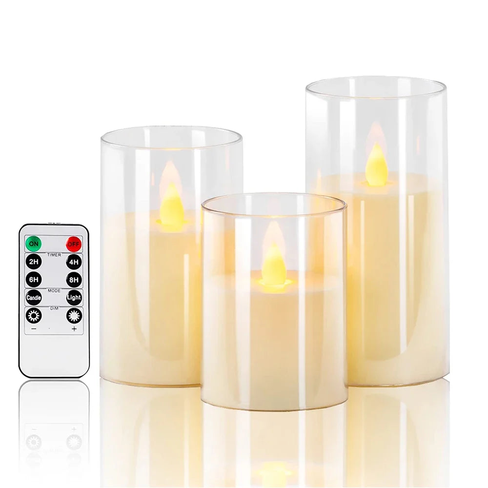 LED flameless candles set of 3 with remote control, flickering light for weddings and home decor