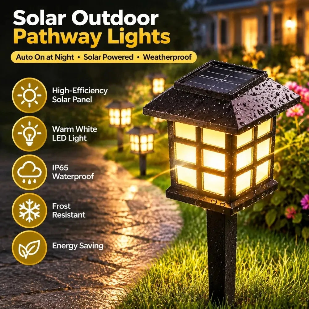 Solar path lights outdoor waterproof LED garden stake lamp for lawn and walkway