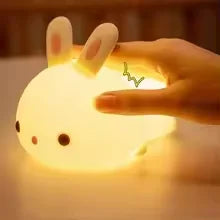 Bunny night light for kids, silicone rabbit lamp with RGB touch control