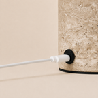 Rechargeable table lamp in silver travertine, cordless and dimmable, 18 cm diameter