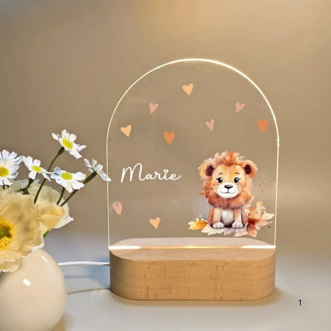Personalised night light for kids with engraved name, animal design and soft LED glow