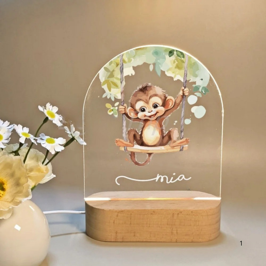 Personalised night light for kids with engraved name, animal design and soft LED glow