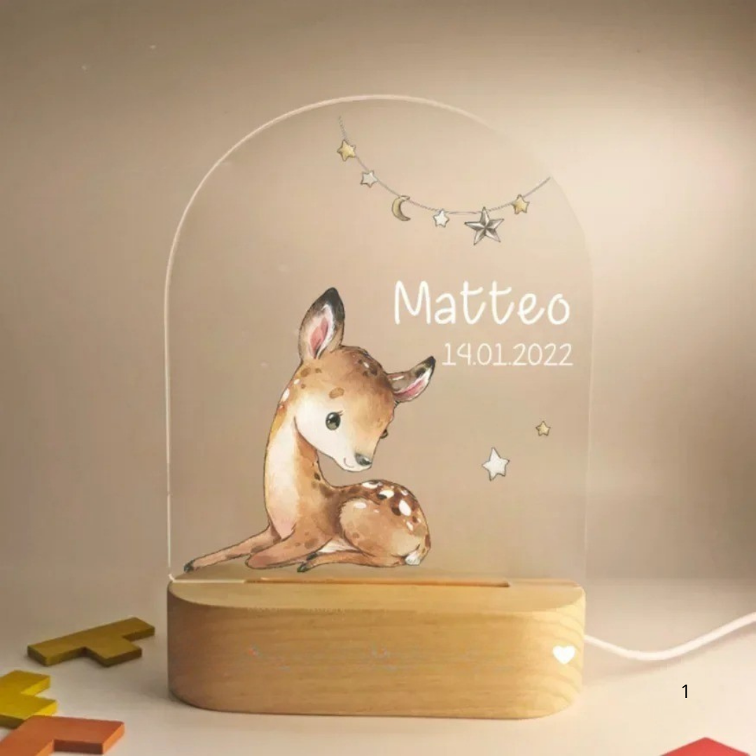Personalised night light for kids with engraved name, animal design and soft LED glow