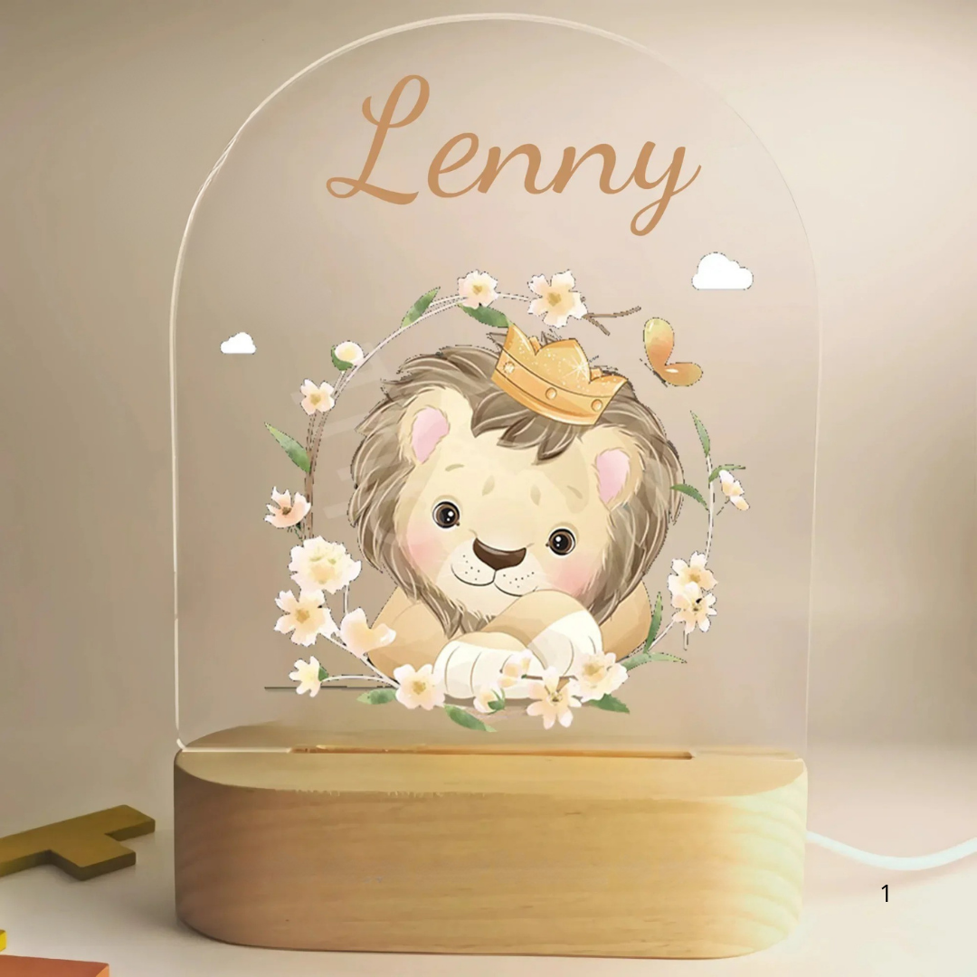 Personalised night light for kids with engraved name, animal design and soft LED glow