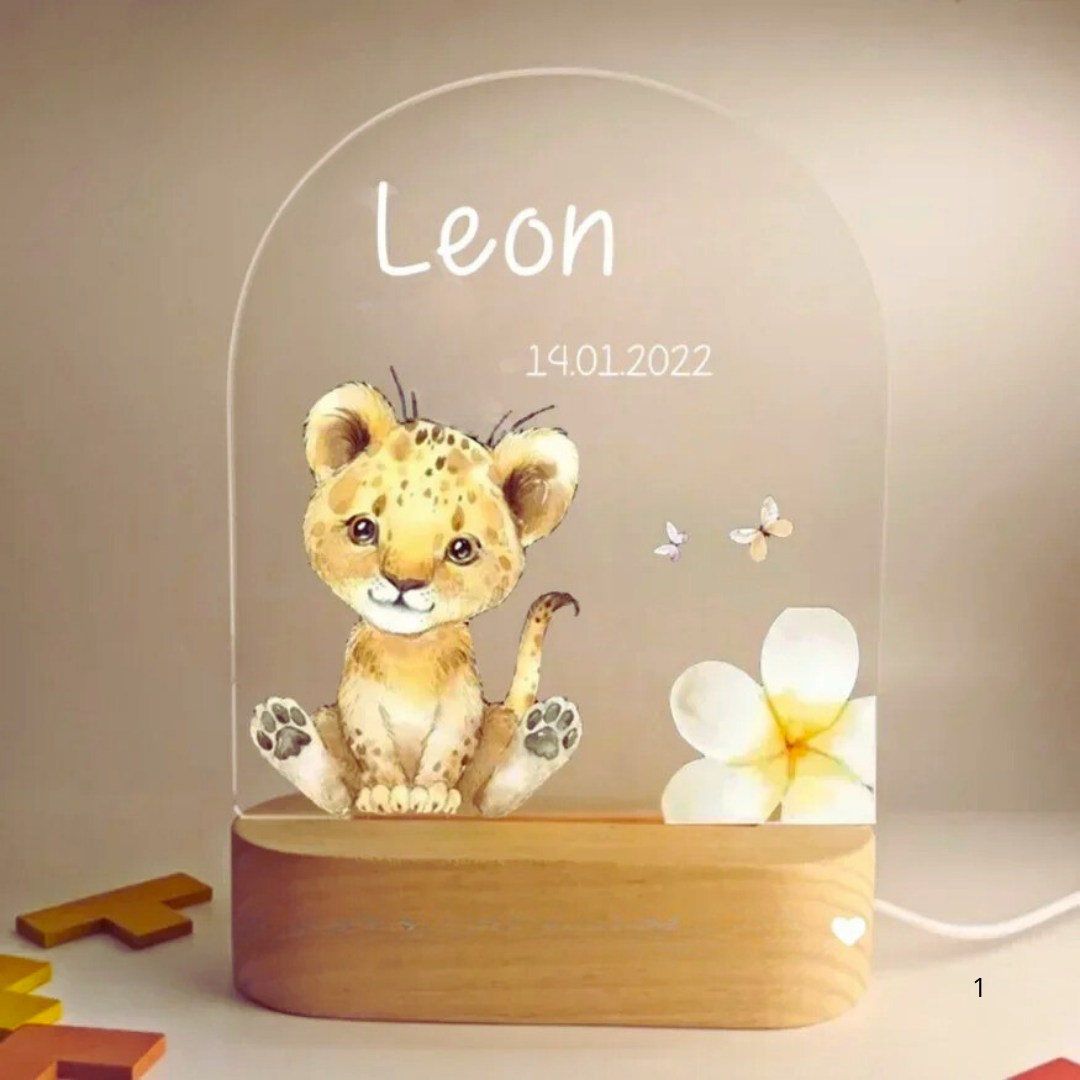 Personalised night light for kids with engraved name, animal design and soft LED glow