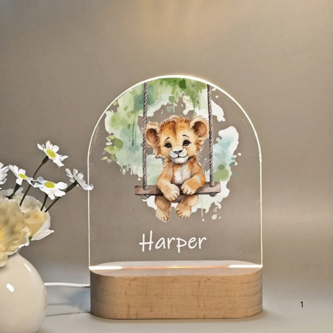 Personalised night light for kids with engraved name, animal design and soft LED glow