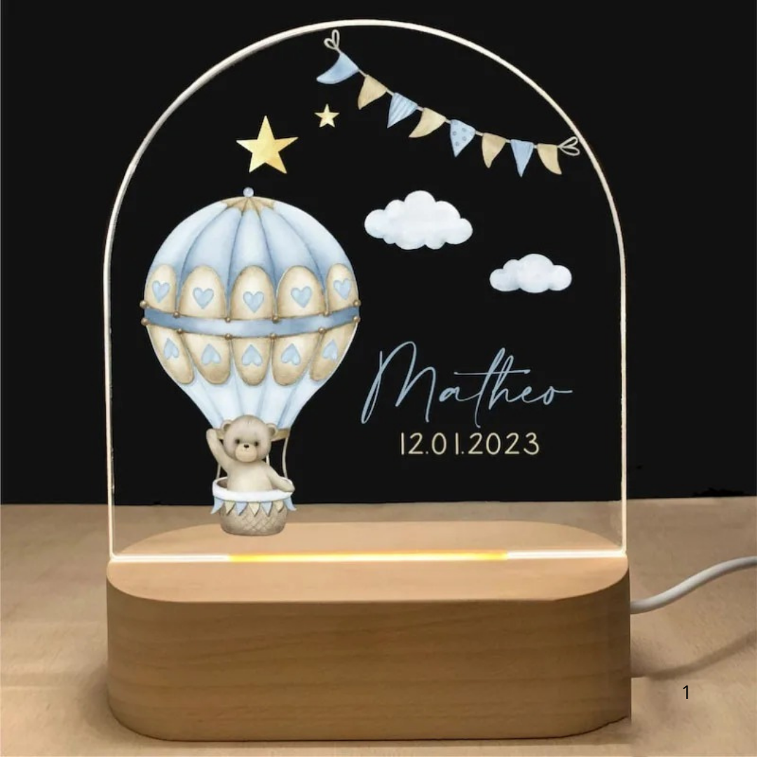 Personalised night light for kids with engraved name, animal design and soft LED glow