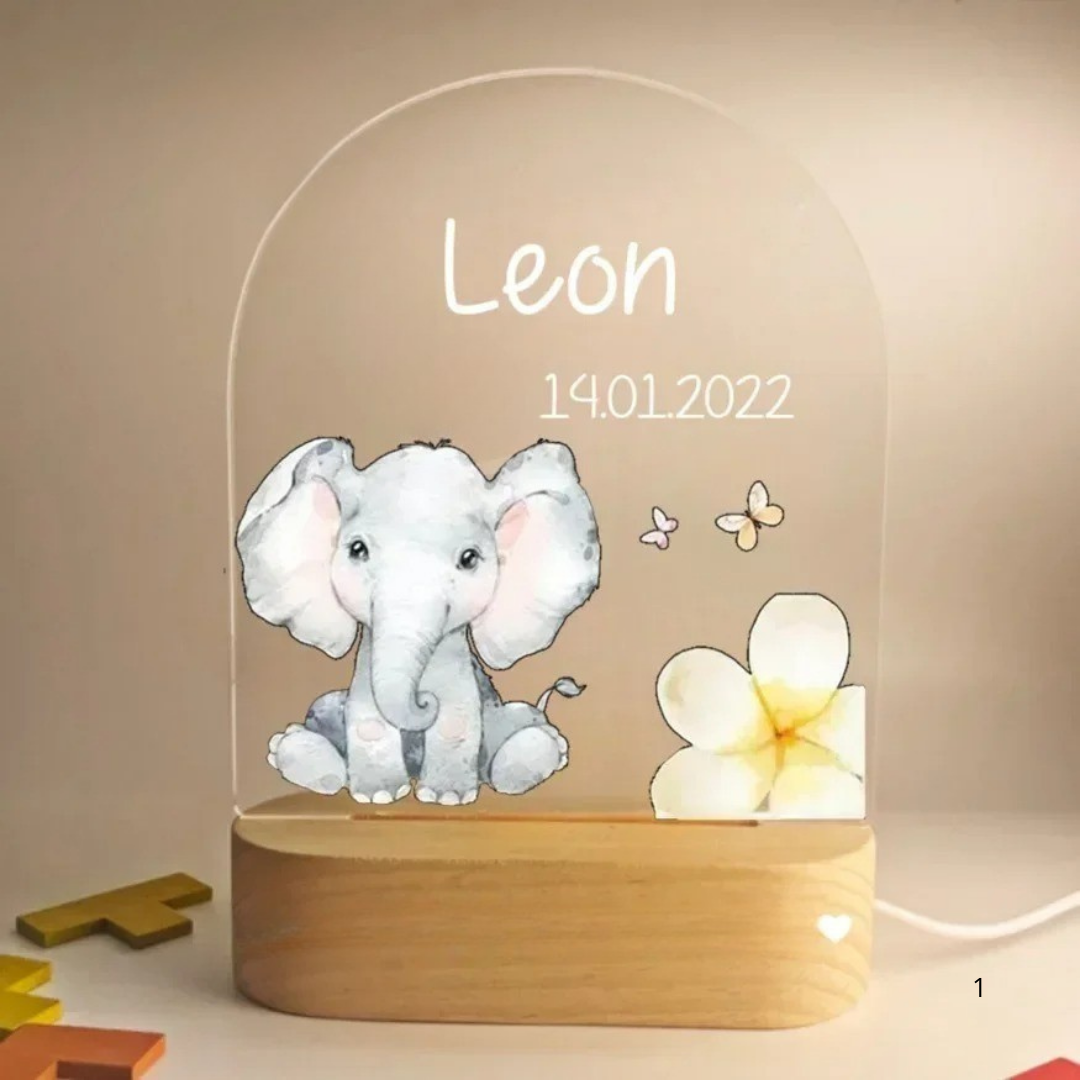Personalised night light for kids with engraved name, animal design and soft LED glow