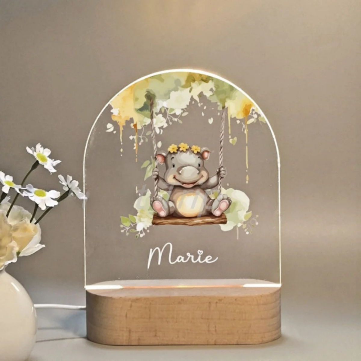 Personalised night light for kids with engraved name, animal design and soft LED glow