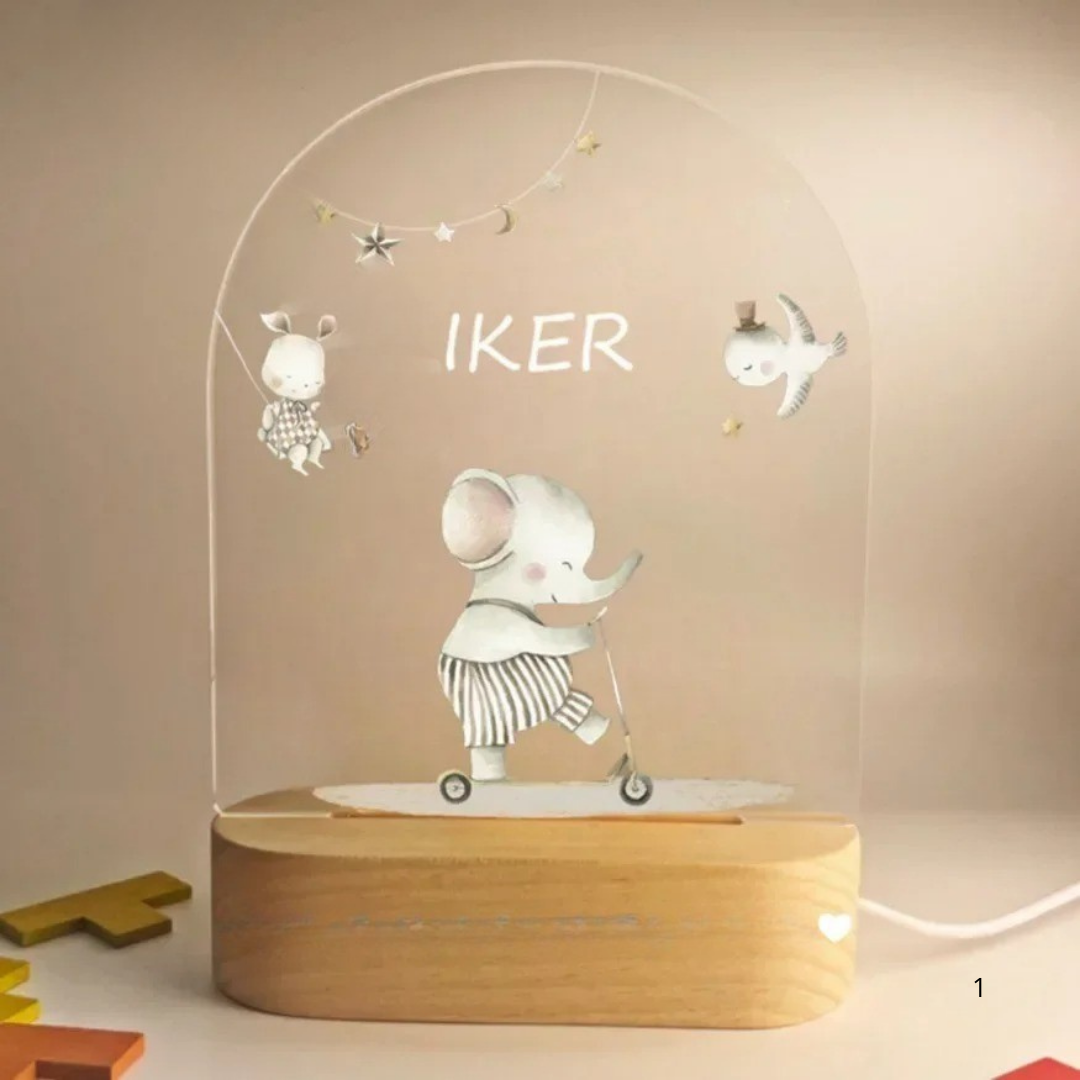 Personalised night light for kids with engraved name, animal design and soft LED glow